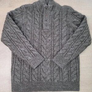 LL‎ Bean Signature Mens Henley Sweater Cable Knit Heavyweight XL Wool/Linen